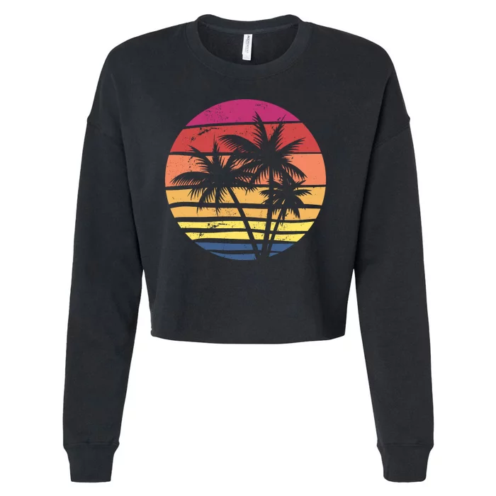 Summer Colorful Palm Tree Retro Sunset Cropped Pullover Crew