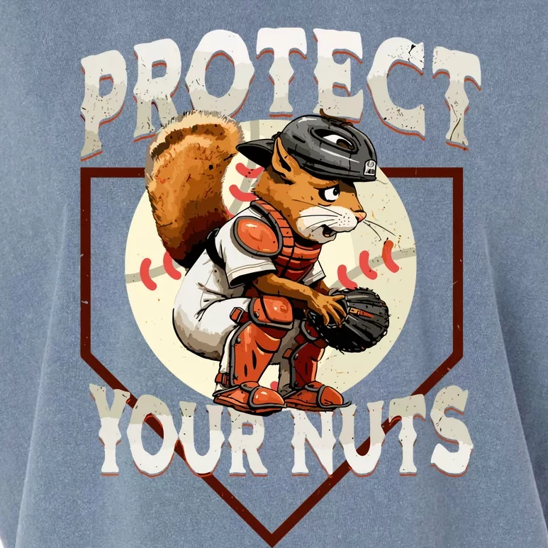 Squirrel Catcher Protect Your Nuts Funny Baseball Garment-Dyed Women's Muscle Tee