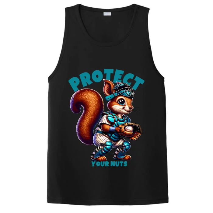 Squirrel Catcher Protect Your Nuts Funny Baseball Gift Performance Tank