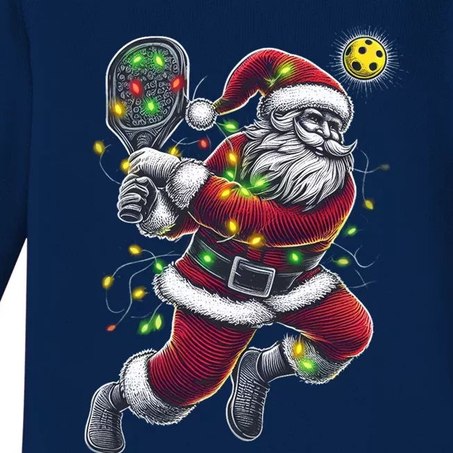 Santa Claus Playing Pickleball Lover Christmas Holiday Gift Baby Long Sleeve Bodysuit