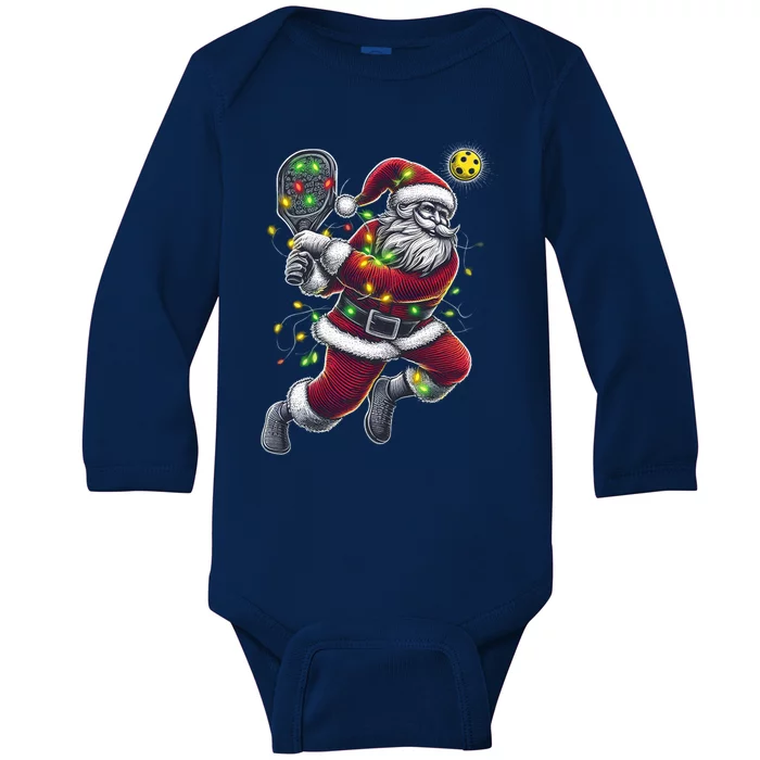 Santa Claus Playing Pickleball Lover Christmas Holiday Gift Baby Long Sleeve Bodysuit