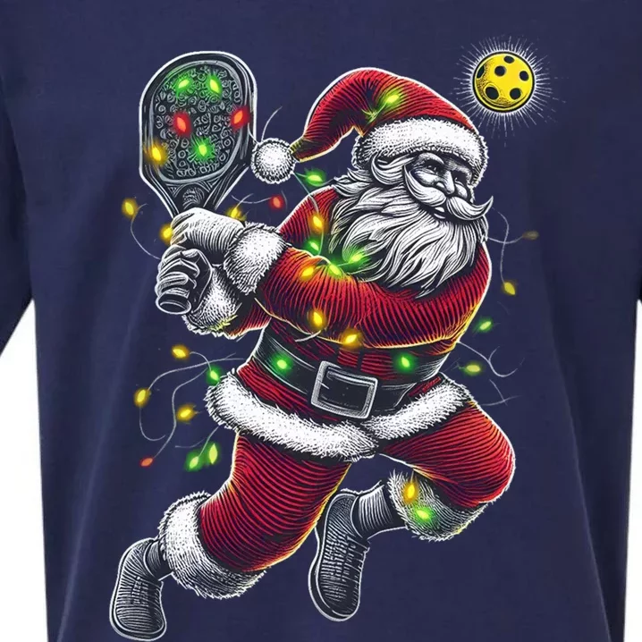 Santa Claus Playing Pickleball Lover Christmas Holiday Gift Sueded Cloud Jersey T-Shirt