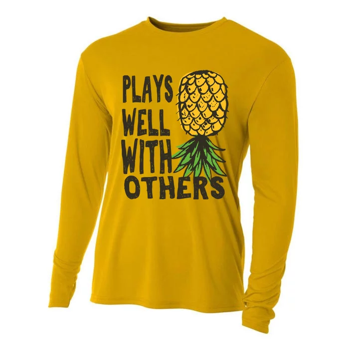 Swinger Couples Plays Well With Others Upside Down Pineapple Great Gift Cooling Performance Long Sleeve Crew