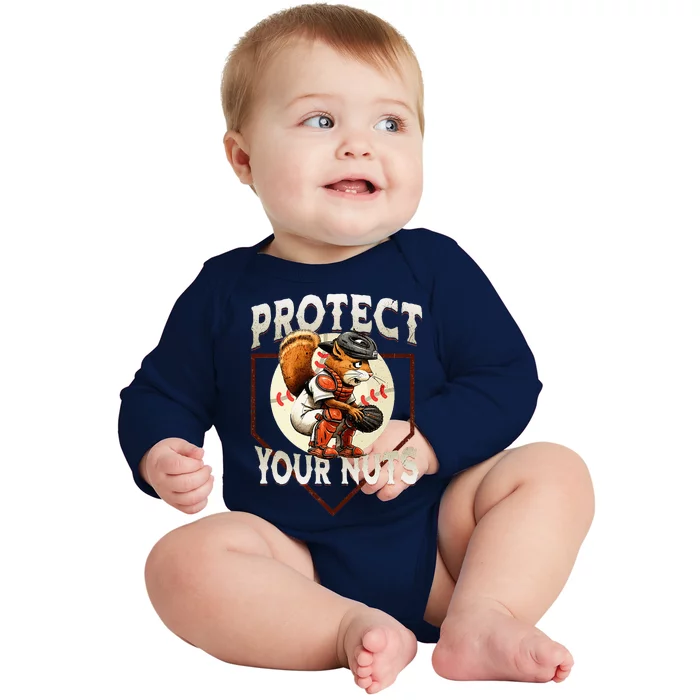 Squirrel Catcher Protect Your Nuts Baseball Baby Long Sleeve Bodysuit