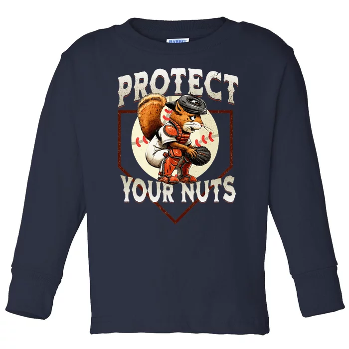 Squirrel Catcher Protect Your Nuts Baseball Toddler Long Sleeve Shirt