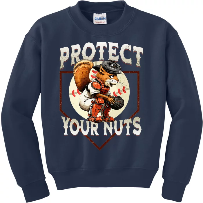 Squirrel Catcher Protect Your Nuts Baseball Kids Sweatshirt