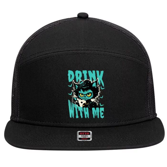 Spooky Cat Party 7 Panel Mesh Trucker Snapback Hat