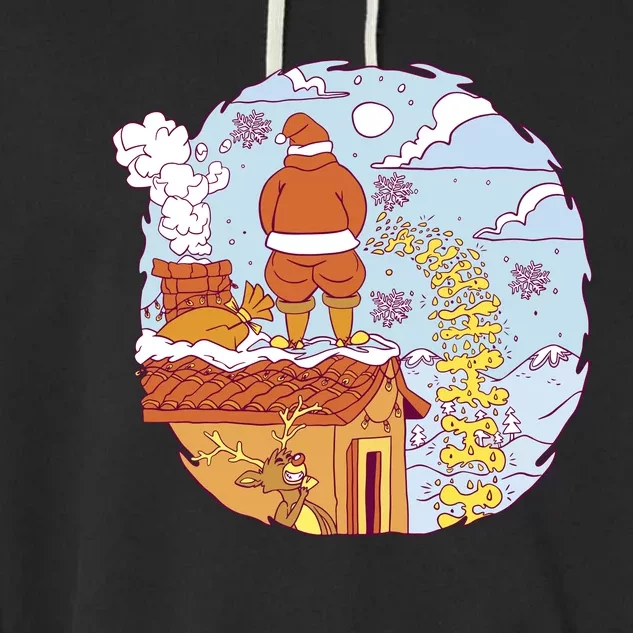 Santa Claus Peeing On Roof Funny Holiday Christmas Garment-Dyed Fleece Hoodie