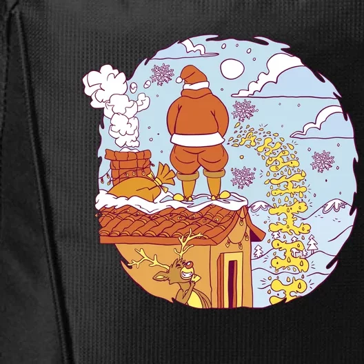 Santa Claus Peeing On Roof Funny Holiday Christmas City Backpack