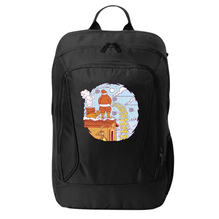 Santa Claus Peeing On Roof Funny Holiday Christmas City Backpack