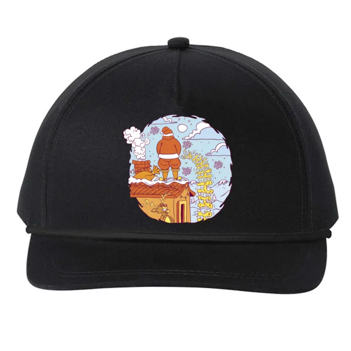 Santa Claus Peeing On Roof Funny Holiday Christmas Snapback Five-Panel Rope Hat