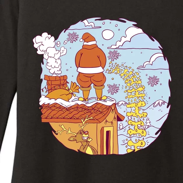 Santa Claus Peeing On Roof Funny Holiday Christmas Womens CVC Long Sleeve Shirt