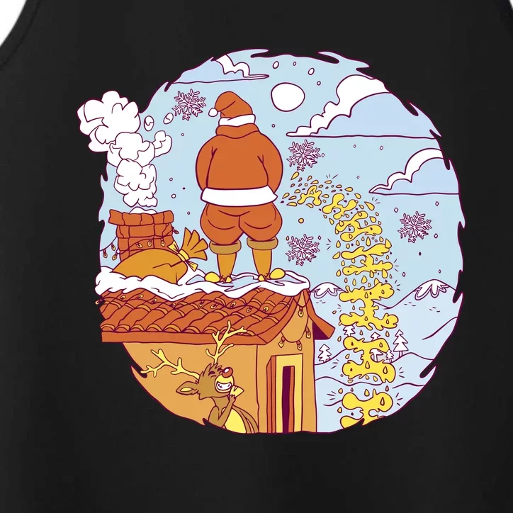 Santa Claus Peeing On Roof Funny Holiday Christmas Performance Tank