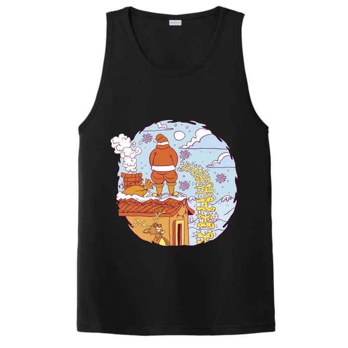 Santa Claus Peeing On Roof Funny Holiday Christmas Performance Tank