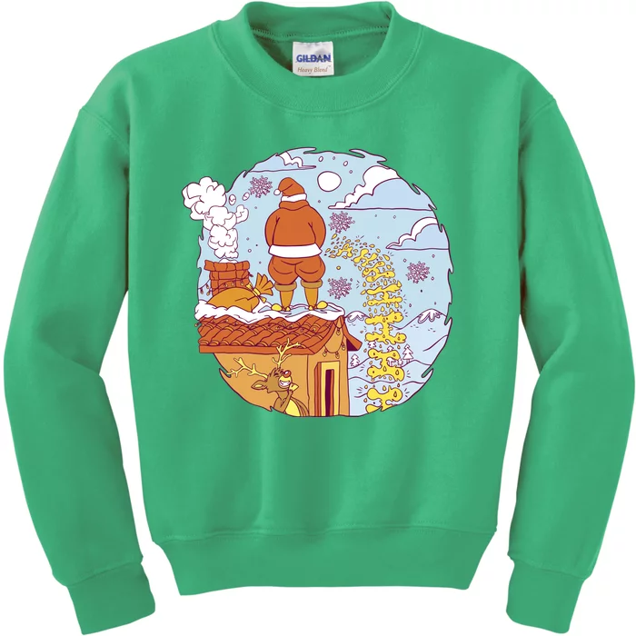 Santa Claus Peeing On Roof Funny Holiday Christmas Kids Sweatshirt