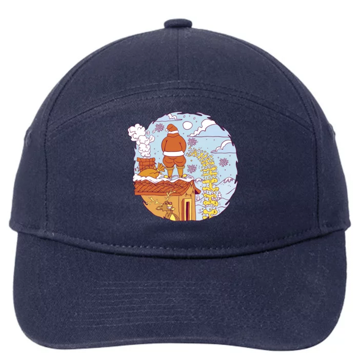 Santa Claus Peeing On Roof Funny Holiday Christmas 7-Panel Snapback Hat