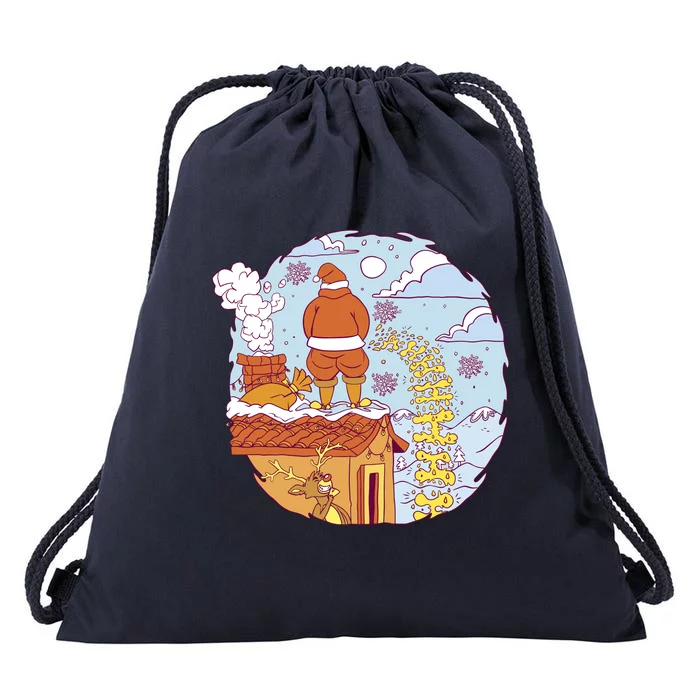 Santa Claus Peeing On Roof Funny Holiday Christmas Drawstring Bag