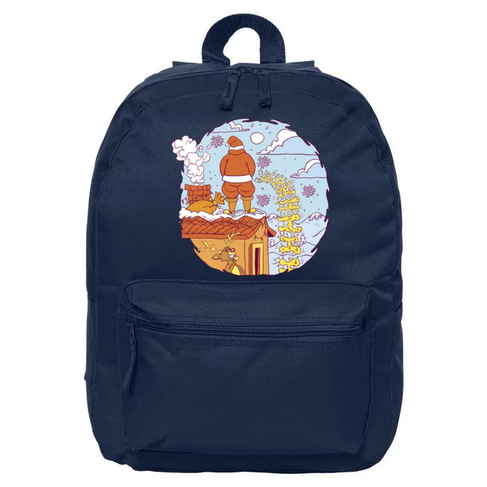 Santa Claus Peeing On Roof Funny Holiday Christmas 16 in Basic Backpack