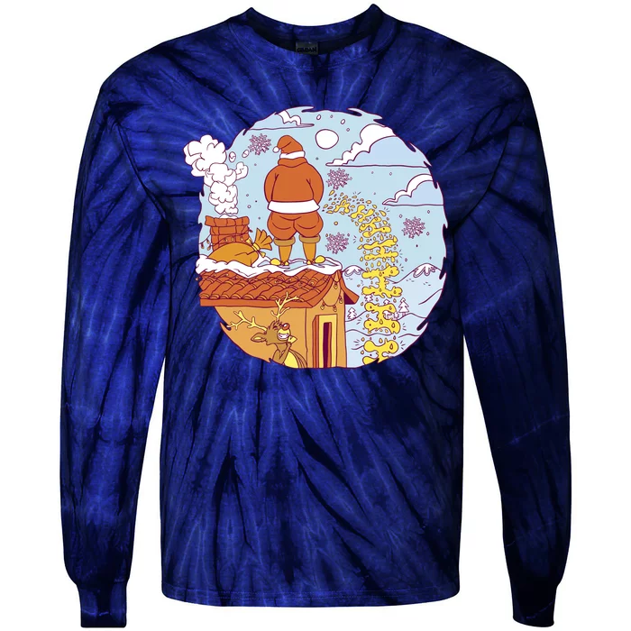 Santa Claus Peeing On Roof Funny Holiday Christmas Tie-Dye Long Sleeve Shirt