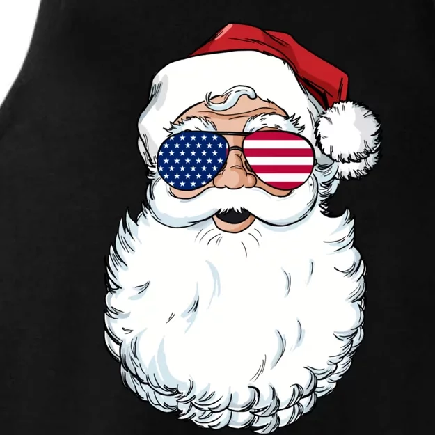 Santa Claus Patriotic Usa Sunglasses Christmas In July Santa Ladies Tri-Blend Wicking Tank