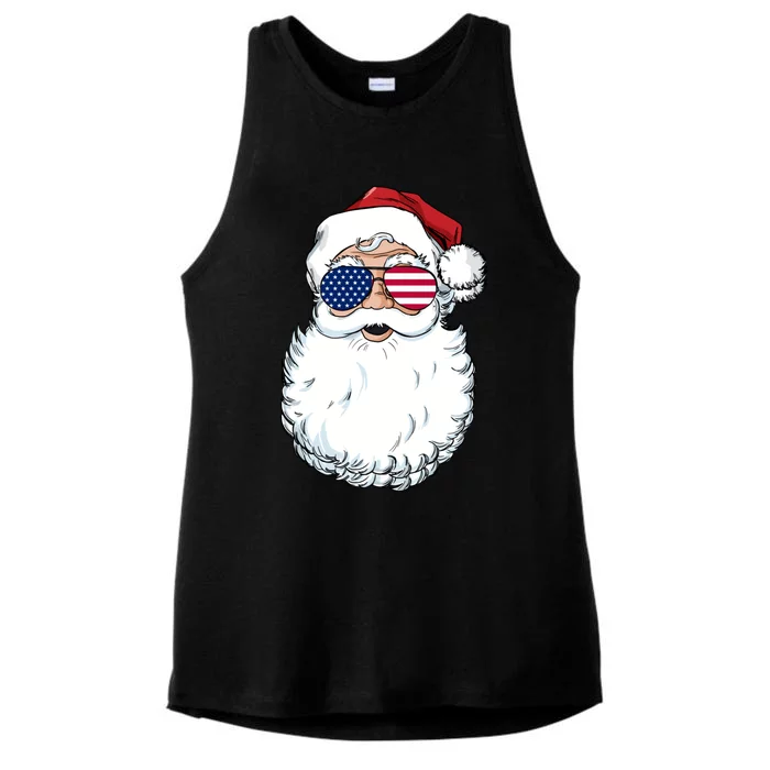 Santa Claus Patriotic Usa Sunglasses Christmas In July Santa Ladies Tri-Blend Wicking Tank