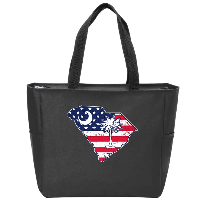 South Carolina Palmetto American Flag Patriotic Vintage Zip Tote Bag