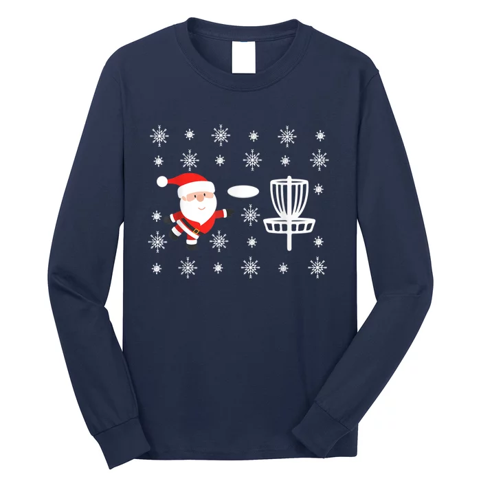 Santa Claus Playing Disc Golf Ugly Christmas Long Sleeve Shirt