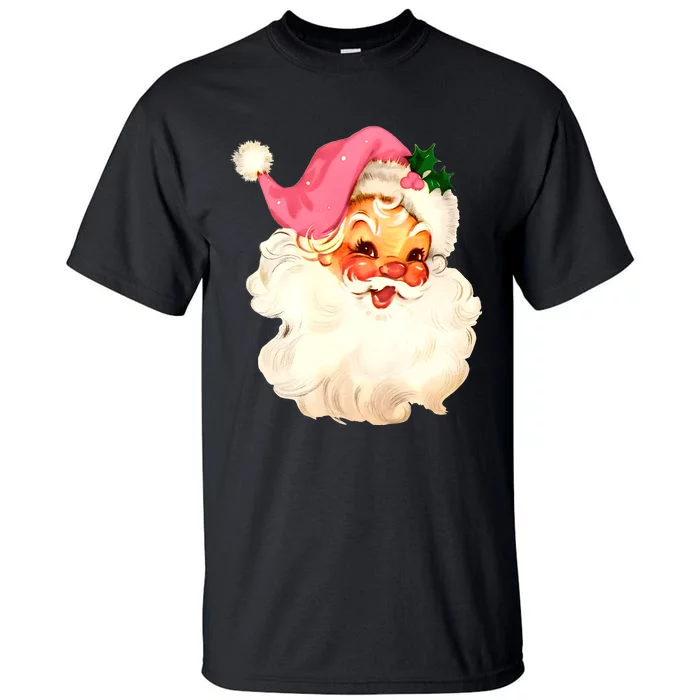 Santa Claus Pink Christmas Face Old Xmas Vintage Pink Santa Tall T-Shirt