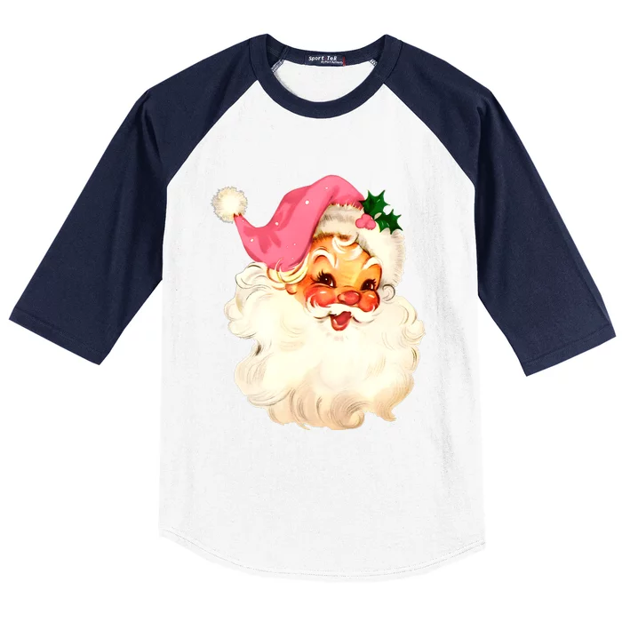 Santa Claus Pink Christmas Face Old Xmas Vintage Pink Santa Baseball Sleeve Shirt