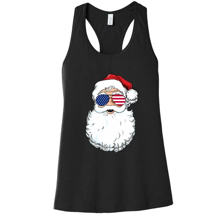 Santa Claus Patriotic USA Sunglasses Christmas In July Santa Women's Racerback Tank