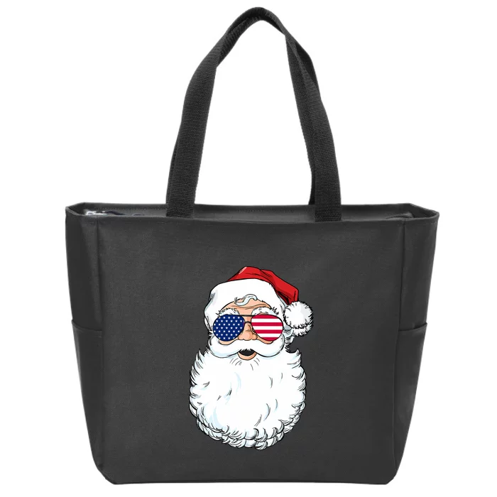 Santa Claus Patriotic USA Sunglasses Christmas In July Santa Zip Tote Bag