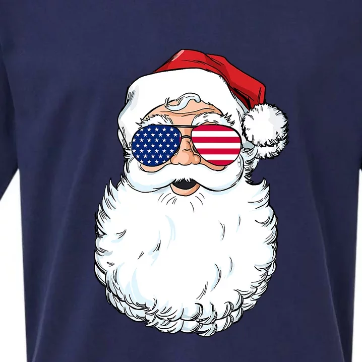 Santa Claus Patriotic USA Sunglasses Christmas In July Santa Sueded Cloud Jersey T-Shirt