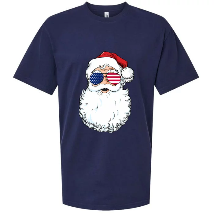 Santa Claus Patriotic USA Sunglasses Christmas In July Santa Sueded Cloud Jersey T-Shirt