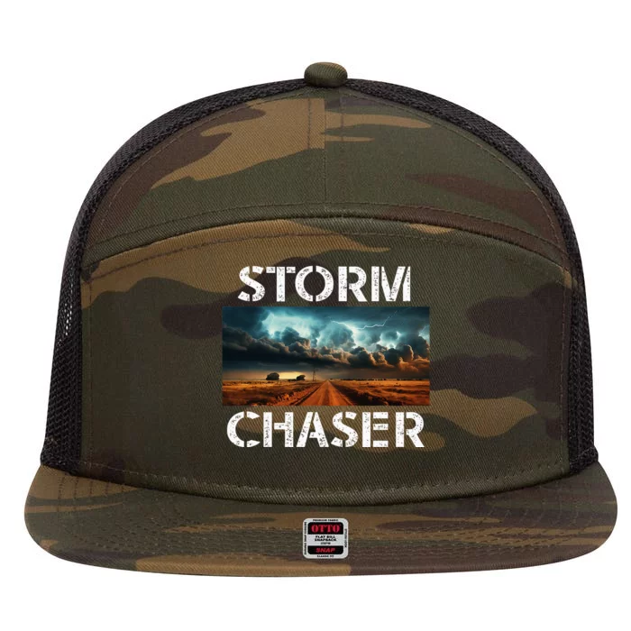 Storm Chaser Picture Extreme Weather Meteorologist 7 Panel Mesh Trucker Snapback Hat