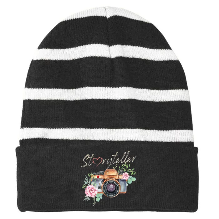 Storyteller Camera Photography Photographer Cameraman Ideas Striped Beanie with Solid Band