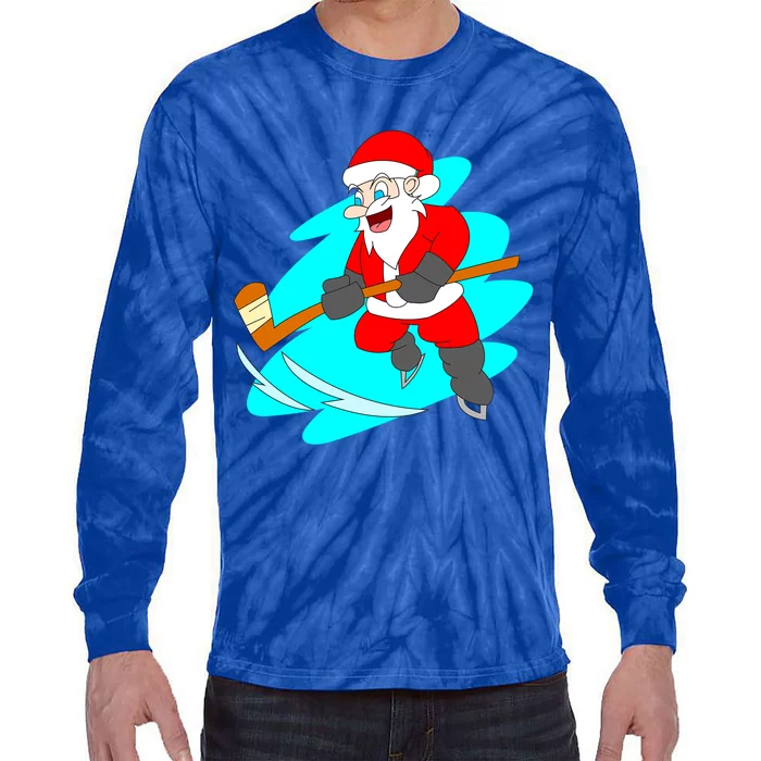 Santa Claus Playing Ice Hockey Player Christmas Celebration Gift Tie-Dye Long Sleeve Shirt