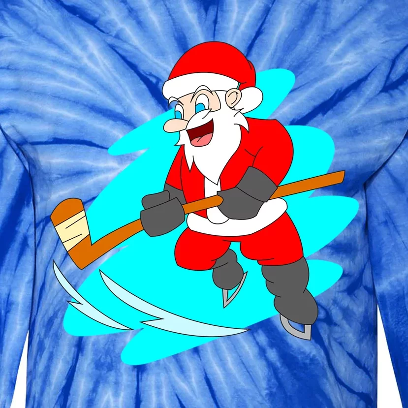 Santa Claus Playing Ice Hockey Player Christmas Celebration Gift Tie-Dye Long Sleeve Shirt