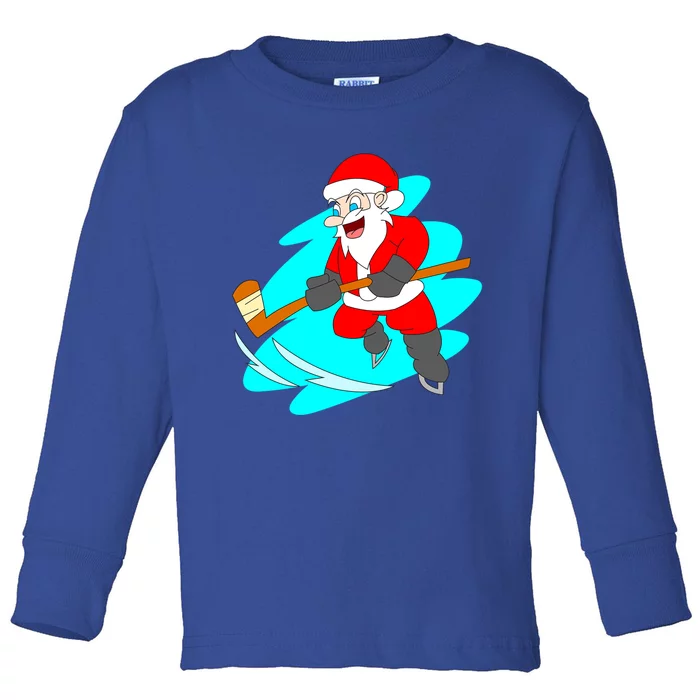 Santa Claus Playing Ice Hockey Player Christmas Celebration Gift Toddler Long Sleeve Shirt