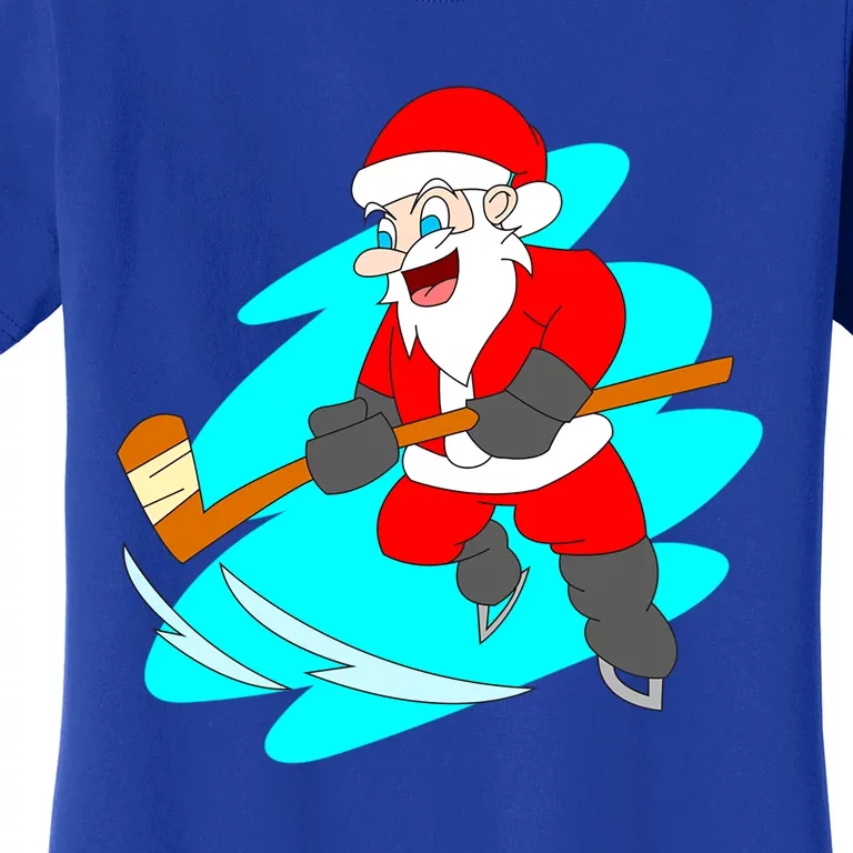 Santa Claus Playing Ice Hockey Player Christmas Celebration Gift Women's T-Shirt