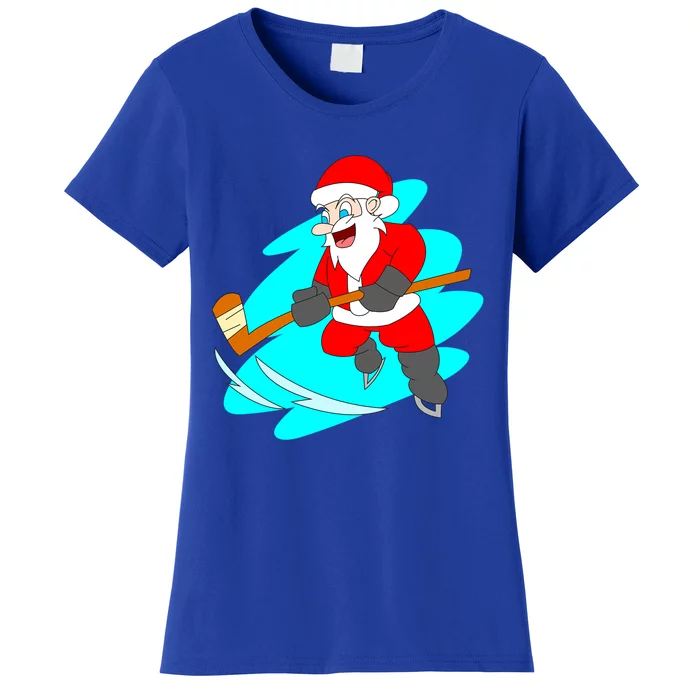 Santa Claus Playing Ice Hockey Player Christmas Celebration Gift Women's T-Shirt