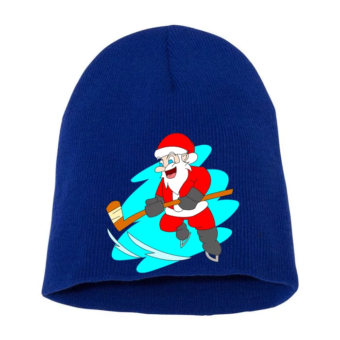 Santa Claus Playing Ice Hockey Player Christmas Celebration Gift Short Acrylic Beanie