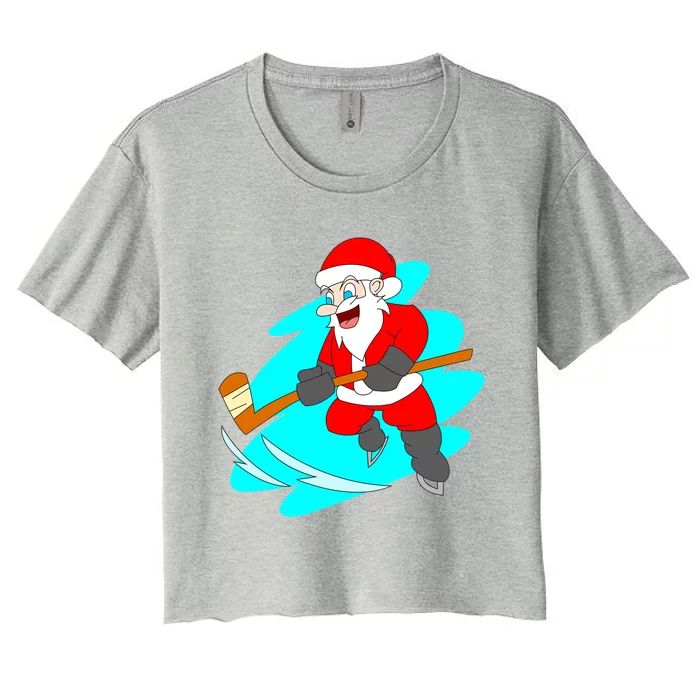 Santa Claus Playing Ice Hockey Player Christmas Celebration Gift Women's Crop Top Tee