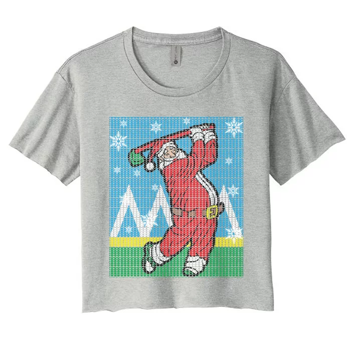 Santa Claus Playing Golf Funny Golfer Ugly Christmas Sweater Gift Women's Crop Top Tee