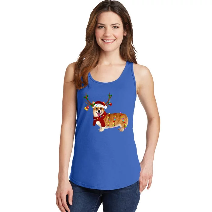 Santa Corgi Reindeer Light Christmas Gift Ladies Essential Tank