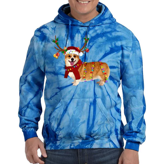 Santa Corgi Reindeer Light Christmas Gift Tie Dye Hoodie