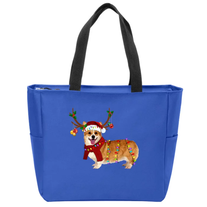 Santa Corgi Reindeer Light Christmas Gift Zip Tote Bag