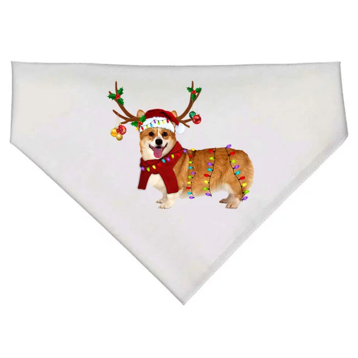 Santa Corgi Reindeer Light Christmas Gift USA-Made Doggie Bandana