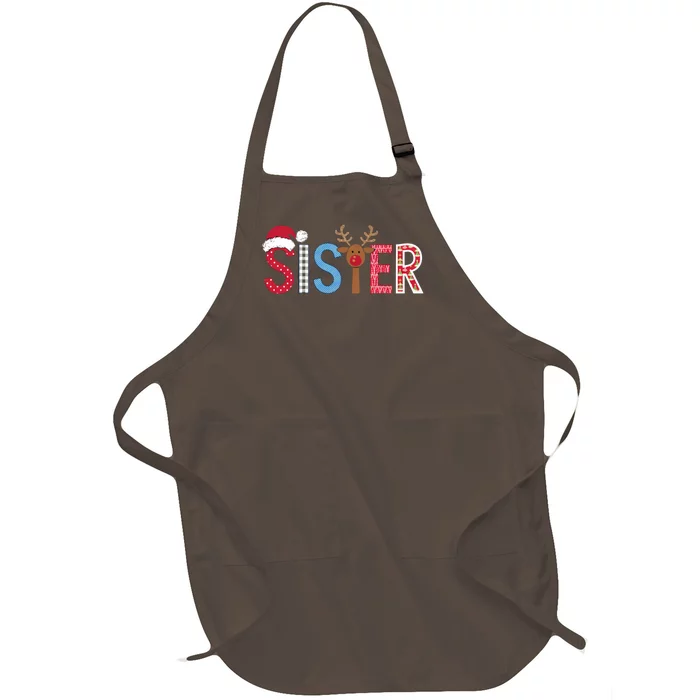 Sister Christmas Reindeer Santa Festive Design Full-Length Apron With Pocket