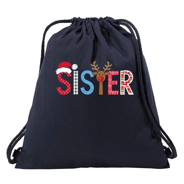 Sister Christmas Reindeer Santa Festive Design Drawstring Bag