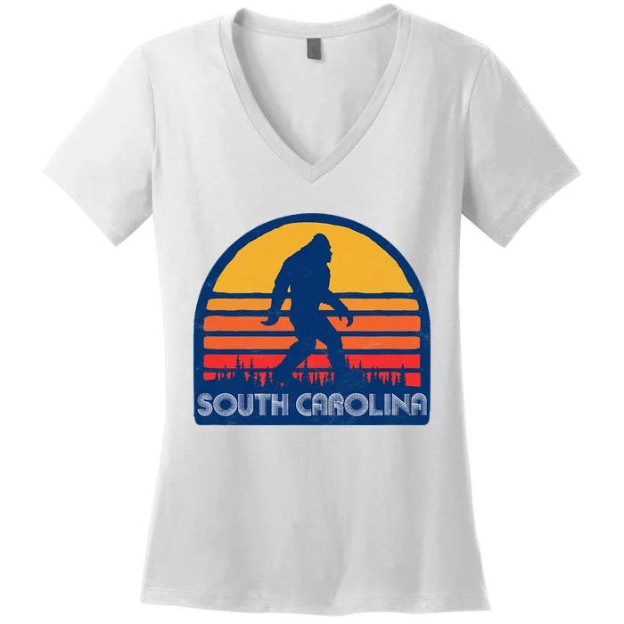 South Carolina Retro Surf Style Bigfoot Sasquatch Women's V-Neck T-Shirt